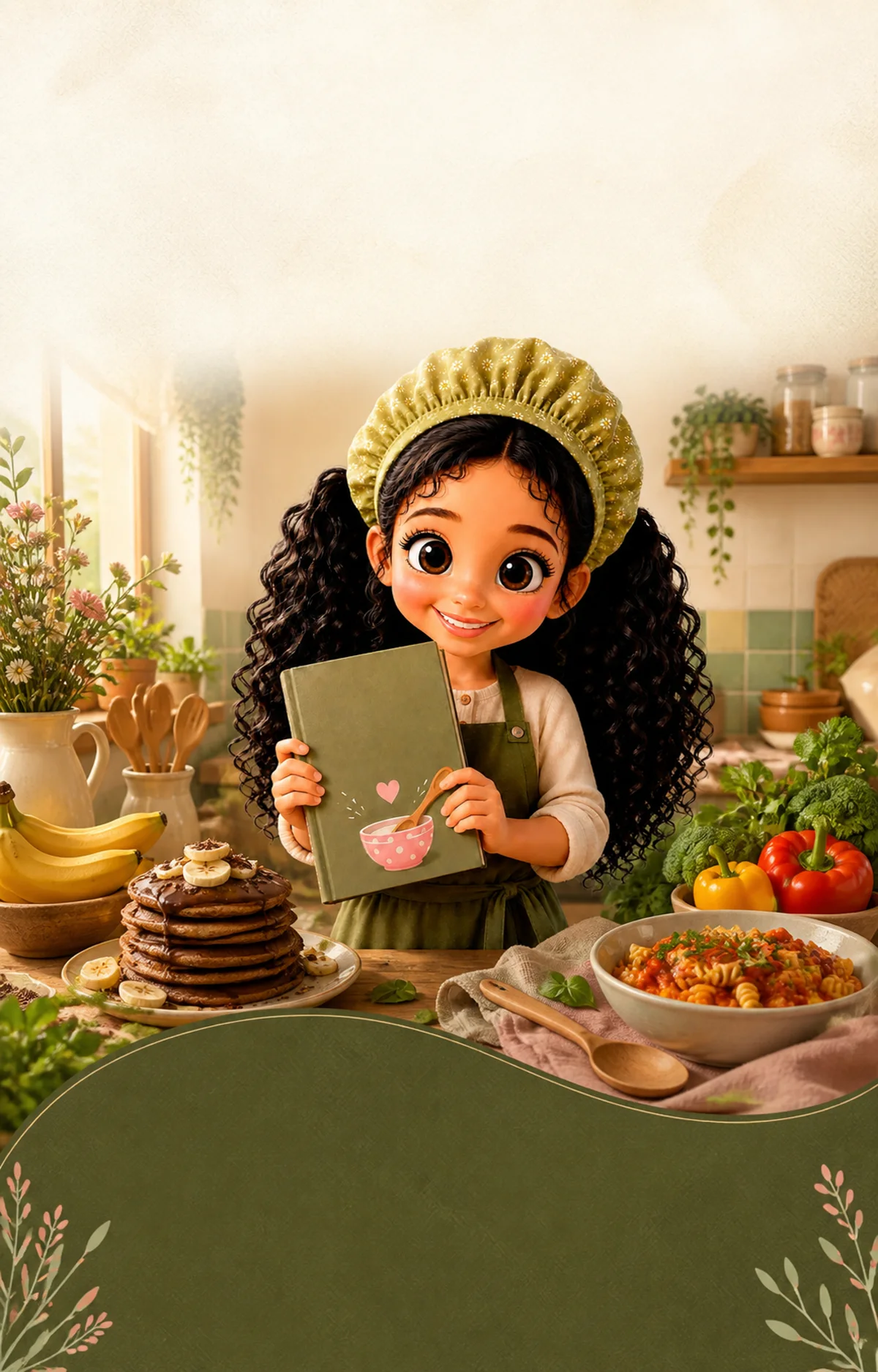 Mini Chef em uma cozinha acolhedora com pratos caseiros